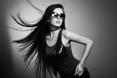 Black and white portrait of young beautiful girl