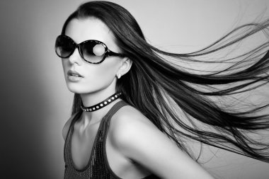 Black and white portrait of young beautiful girl