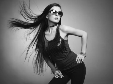 Black and white portrait of young beautiful girl