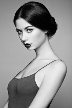 Black and white portrait of young beautiful girl