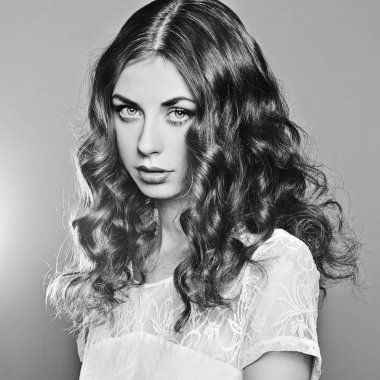 Black and white portrait of young beautiful girl