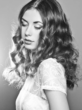 Black and white portrait of young beautiful girl