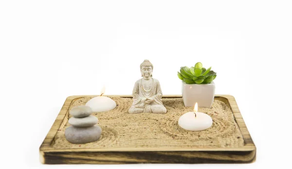 Miniatură Birou Zen Sandbox Buddha Stau Poziția Lotus Sala Pentru — Fotografie, imagine de stoc