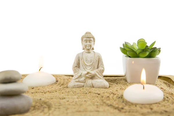 Miniatură Birou Zen Sandbox Buddha Stau Poziția Lotus Sala Pentru — Fotografie, imagine de stoc