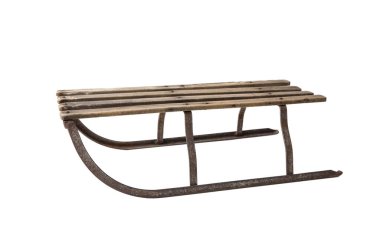 60 'lar-70' ler Sovyet tarzı ahşap ve beyaz arka planda izole edilmiş metal kızak..