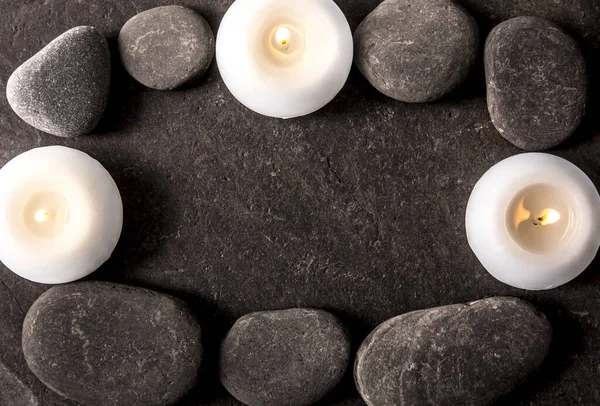 Πλαίσιο Κατασκευασμένο Από Και Μαύρο Στρογγυλό Ομαλή Zen Πέτρες Μαύρο — Φωτογραφία Αρχείου