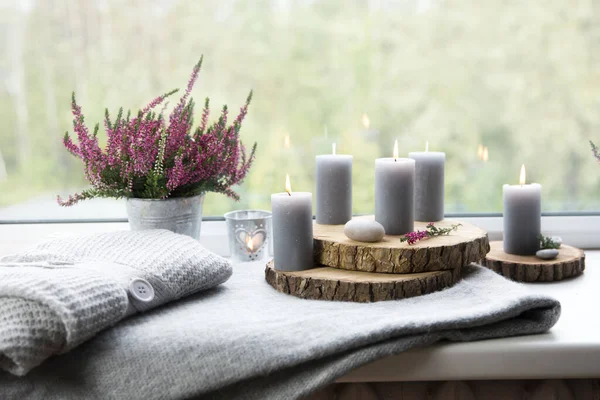 Gata Pentru Toamnă Floare Obișnuită Heather Oală Zinc Idee Decor — Fotografie, imagine de stoc