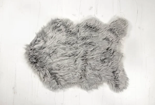 Flat Lay View Gray Warm Cozy Whole Decorative Fake Sheepskin — Stock Photo, Image
