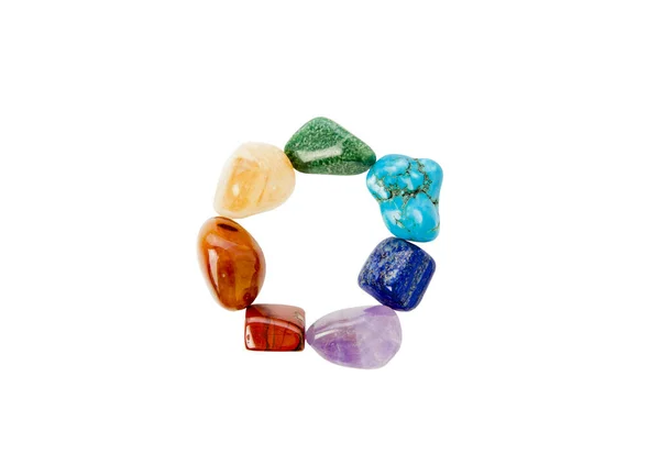 Alle Zeven Chakra Kleuren Zijn Uitgelijnd Halfedelstenen Kristallen Sieraden Armband — Stockfoto