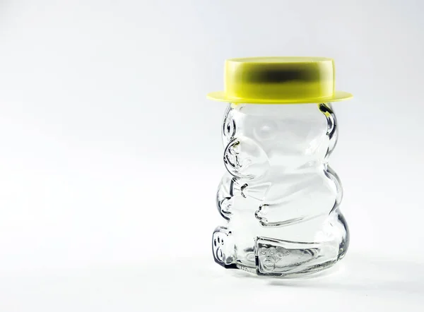 Empty Bear Shaped Cute Clear Glass Jar Great Honey Gift — Stock Photo, Image