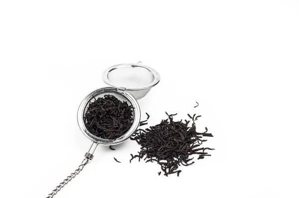 Dried Ceylon Black Tea Powder Tea Sieve Black Wiry Dried — Stock Photo, Image
