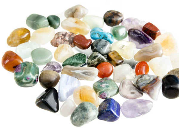 Kolorowe Półszlachetne Kryształy Kamieni Wyizolowane Biało Kształt Owalnego Okrągłego Używanie — Zdjęcie stockowe