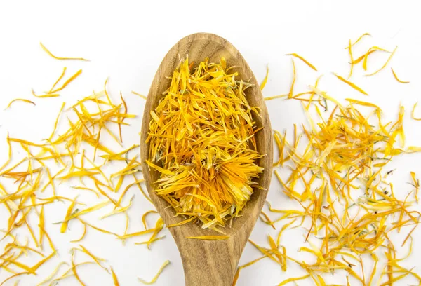 Driedcalendula Officinalis Pot Marigold Ruddles Common Marigold Scotch Marigold Blossoms — Stock Photo, Image