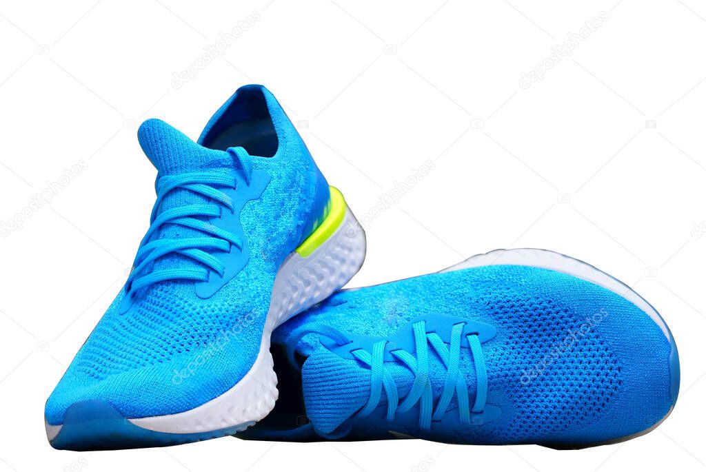 blue runnung or sport shoes on isolated white background