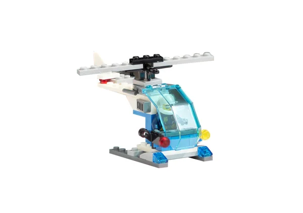 Tijolo Helicóptero Brinquedo Fundo Branco Isolado — Fotografia de Stock