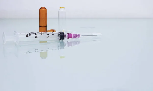 Seringue Médicale Aiguille Ampoules Fond — Photo