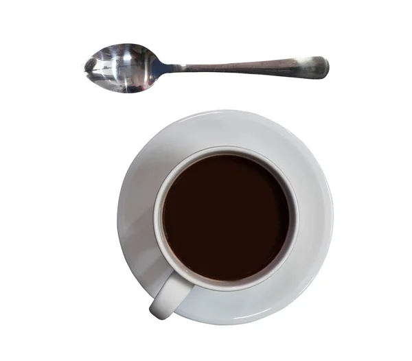 Latte Coffee Cup Spoon Isolated White Background — Stock Photo, Image