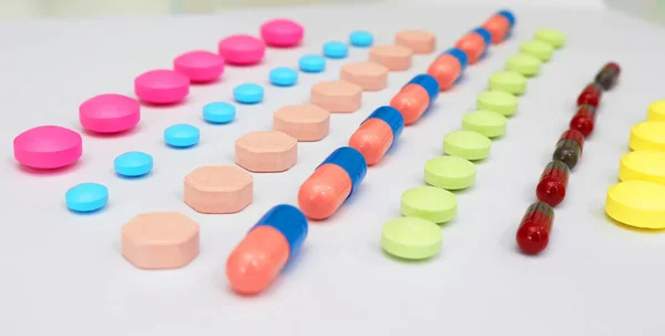 Varietà Tipi Farmaci Linee Nel Concetto Fabbrica Produzione Sanitaria Medica — Foto Stock