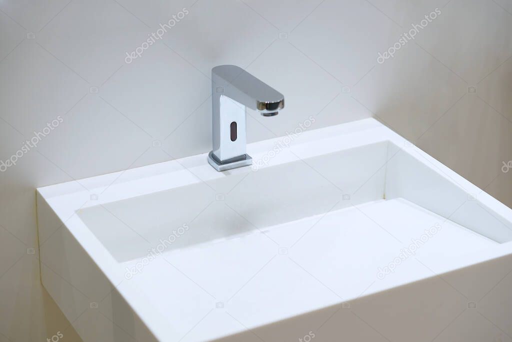 Clean sink with water tap for wash hands or things