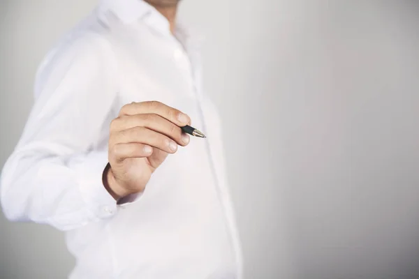 Hombre Negocios Mano Pluma Pantalla —  Fotos de Stock