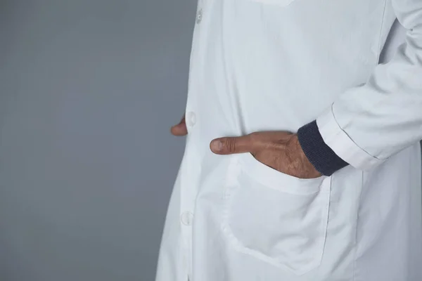 Doctor Holds His Hand Gray Background — Stock Photo, Image