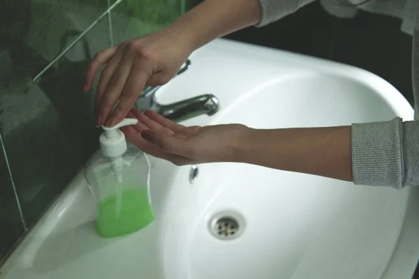 Woman Wash Soap Bathroom — Stock Photo, Image