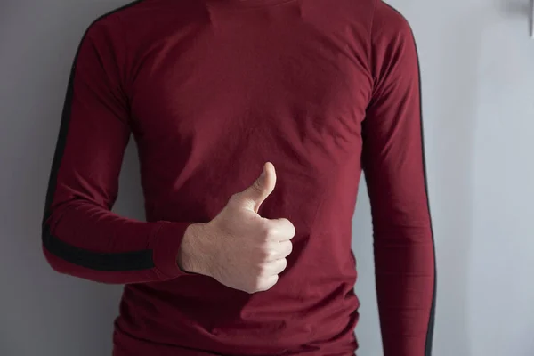 Hombre Negocios Dedo Signo Sobre Fondo Gris —  Fotos de Stock