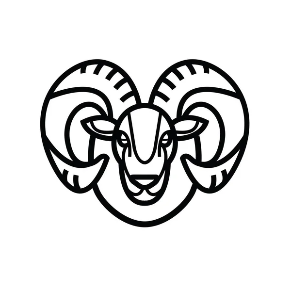 Dibujo lineal estilizado - cabeza de oveja o carnero — Vector de stock