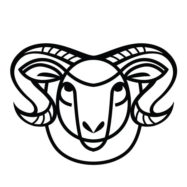 Dibujo lineal estilizado - cabeza de oveja o carnero — Vector de stock