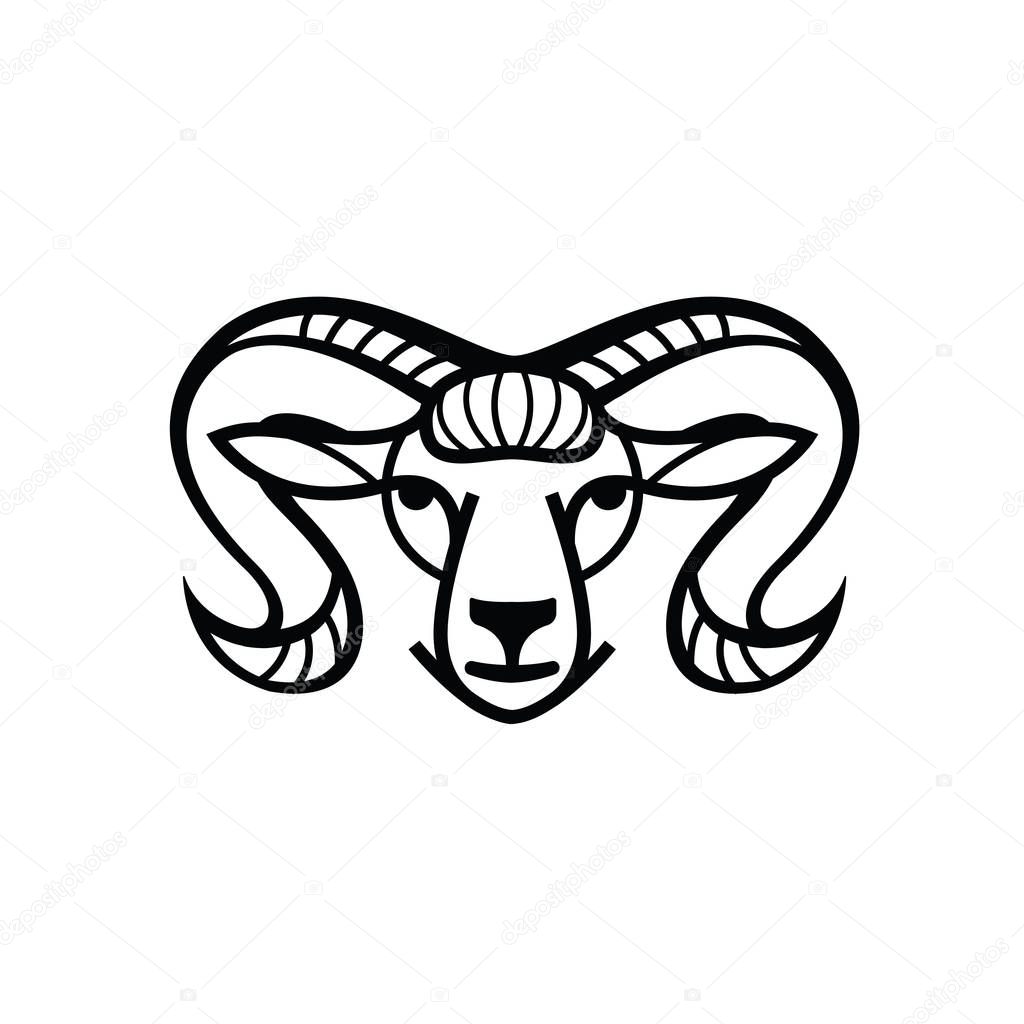 Linear stylized drawing - head of sheep or ram - for icon or sign template