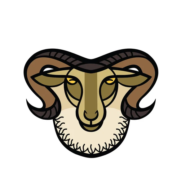 Cabeza de dibujo de carnero con cuernos — Vector de stock