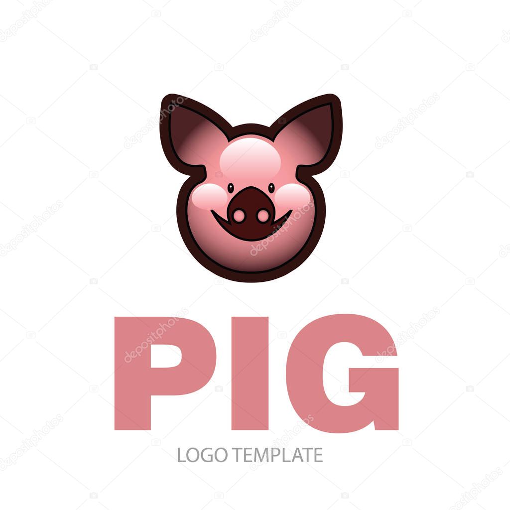 Cute cheerful smiling pink pig - icon or sign logo template