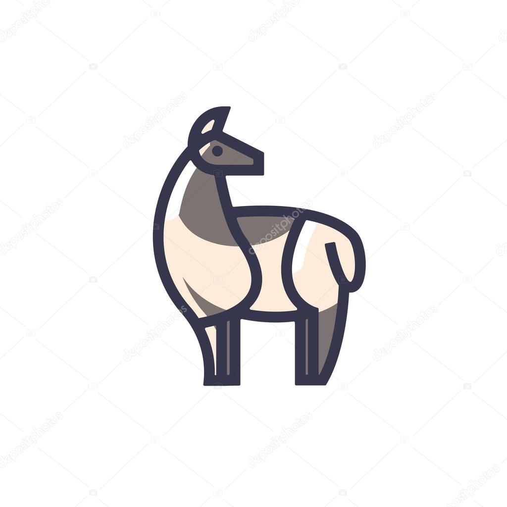 Color stylized drawing of standing cute beige alpaca