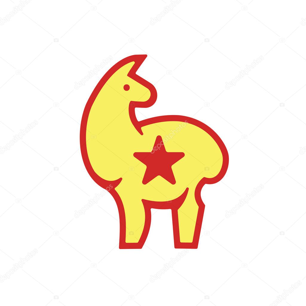Fluffy llama - color stylized drawing of standing golden llama