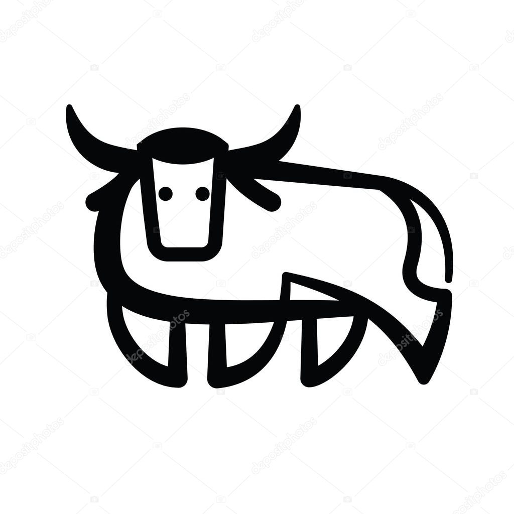 Linear stylized drawing of bull ox or cow