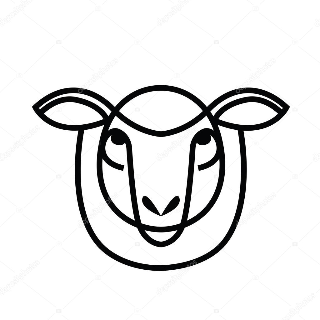 Linear stylized drawing - head of sheep or ram