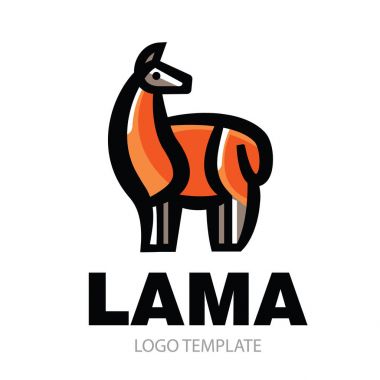 Color stylized drawing of standing cute llama clipart