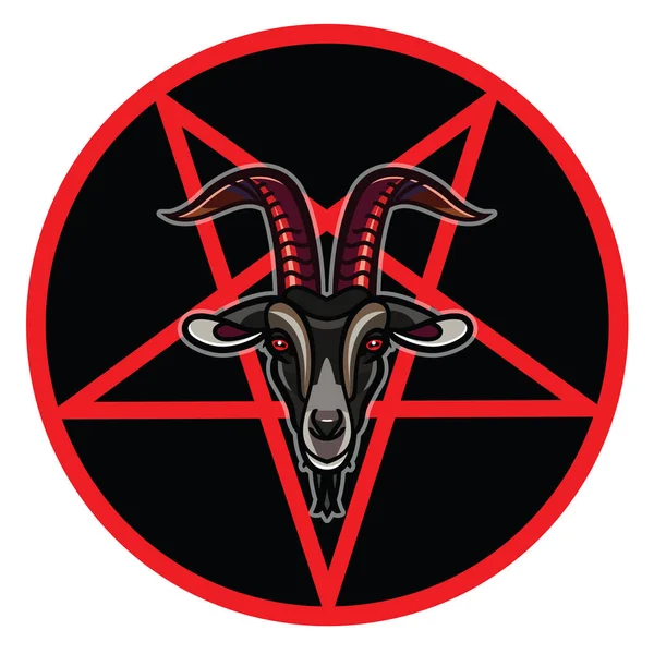 Пентаграмма с демоном Бафометом. Сатанинская голова козла — стоковый вектор