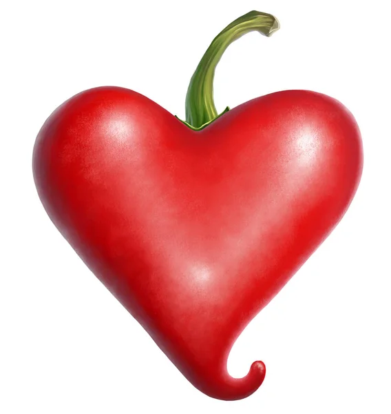 Digital photo realistic painting of hot heart shaped pepper — Stock Photo, Image
