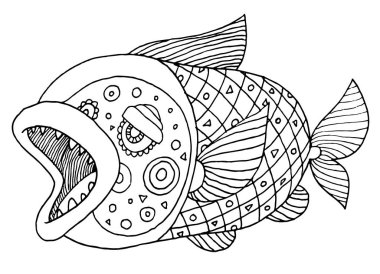 zengin bir şekilde dekore edilmiş balık el çizimi