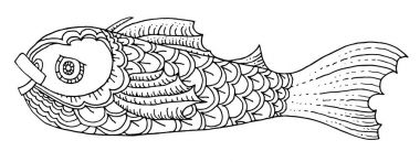 zengin bir şekilde dekore edilmiş balık el çizimi