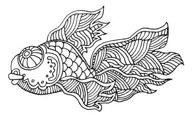 zengin bir şekilde dekore edilmiş balık el çizimi