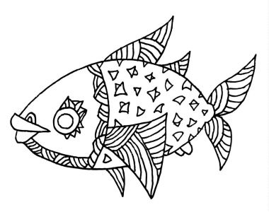 zengin bir şekilde dekore edilmiş balık el çizimi