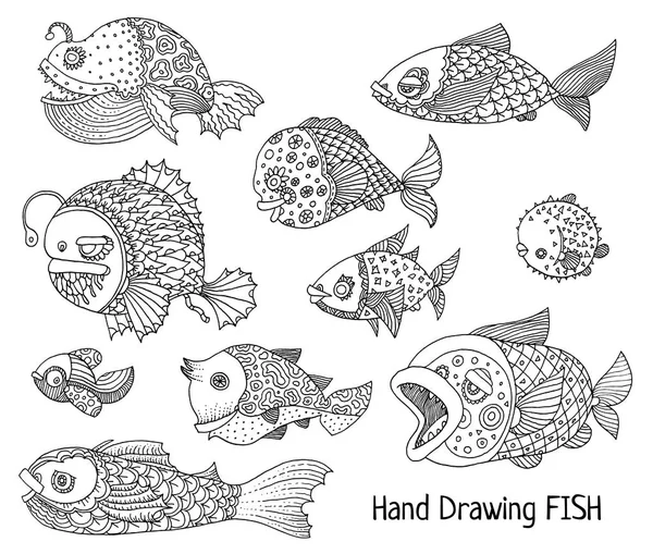 Dibujo a mano de pescado ricamente decorado — Archivo Imágenes Vectoriales