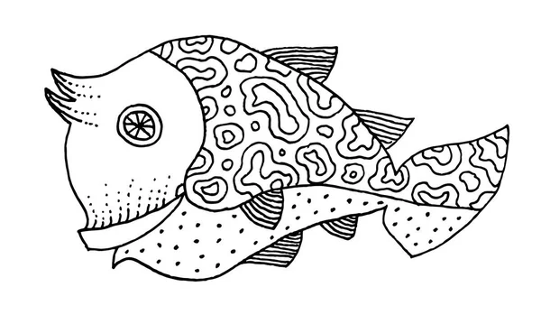 Dessin à la main de poisson richement décoré — Image vectorielle