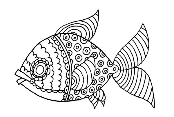 Dibujo a mano de pescado ricamente decorado — Vector de stock