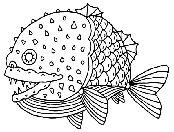 Desenho mão peixe ricamente decorado — Vetor de Stock