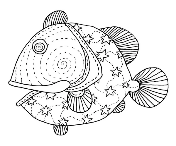 Zengin bir şekilde dekore edilmiş balık el çizimi — Stok Vektör