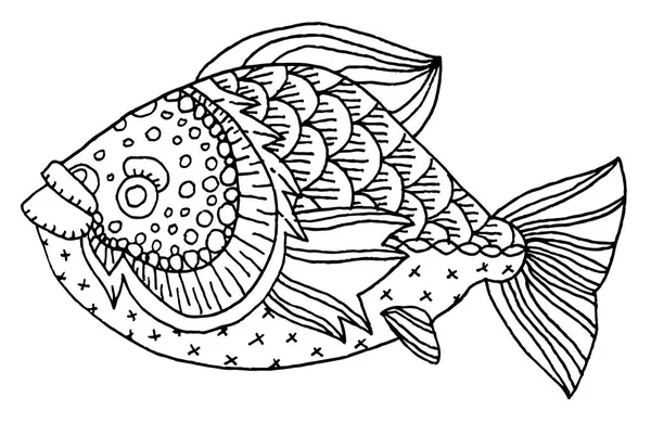 Dessin à la main de poisson richement décoré — Image vectorielle