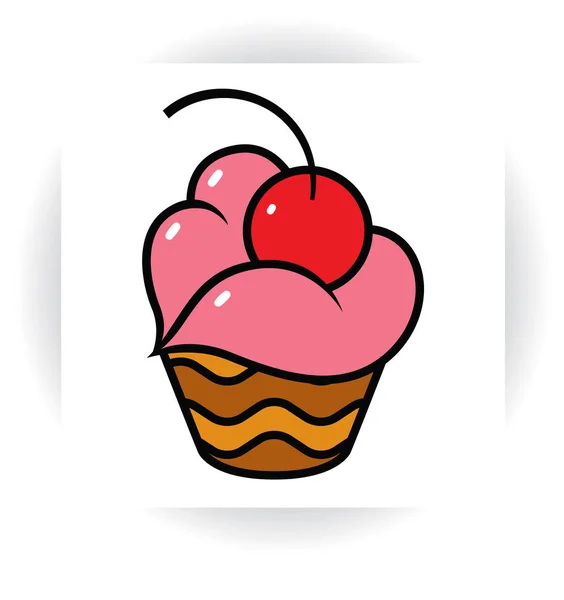 Schokoladenkuchen oder Cupcake mit Sahne in Form von Lippen — Stockvektor